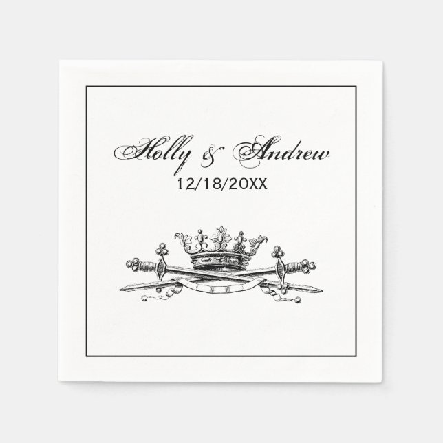 Heraldic Crown Crossed Swords Sabres Emblem Crest Napkin (Front)