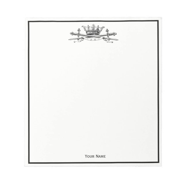 Heraldic Crown Crossed Swords Sabres Emblem Crest Notepad (Front)