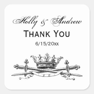 Heraldic Crown Crossed Swords Sabres Emblem Crest Square Sticker