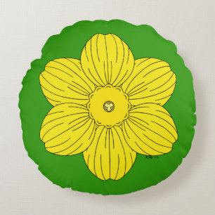 Heraldic Daffodil Round Cushion