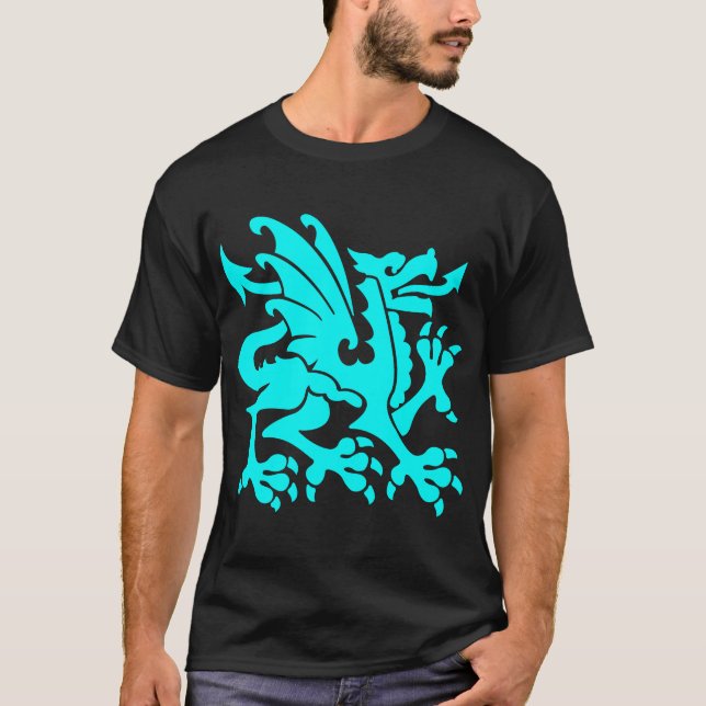 Heraldic Dragon 01 - Cyan T-Shirt (Front)