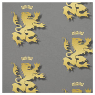 Heraldic Golden Mythological Lion Or Tiger Fabric