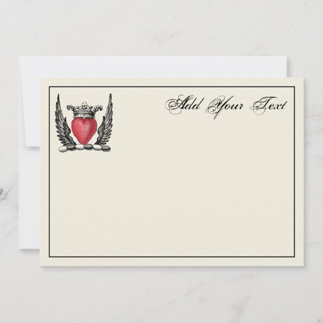 Heraldic Heart Wings Coat of Arms Crest Note Card (Front)