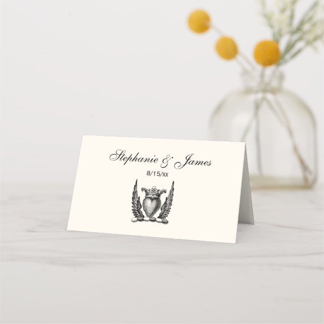 Heraldic Heart with Wings Coat of Arms Crest Ivory Place Card (Front)