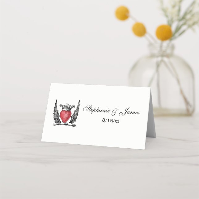 Heraldic Heart with Wings Coat of Arms Crest Place Card (Front)