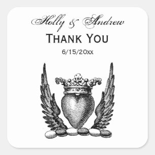 Heraldic Heart with Wings Coat of Arms Crest Square Sticker
