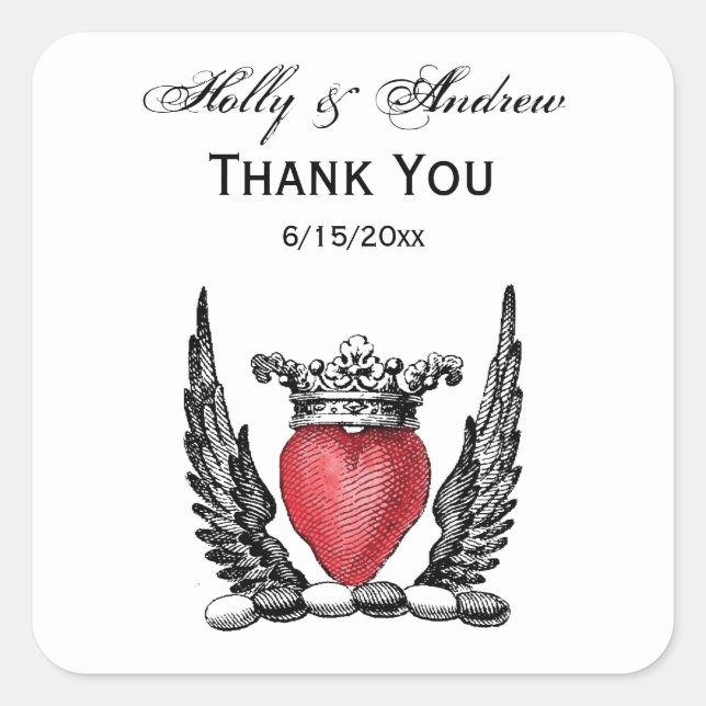 Heraldic Heart with Wings Coat of Arms Crest Square Sticker (Front)