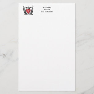 Heraldic Heart with Wings Coat of Arms Crest Stationery
