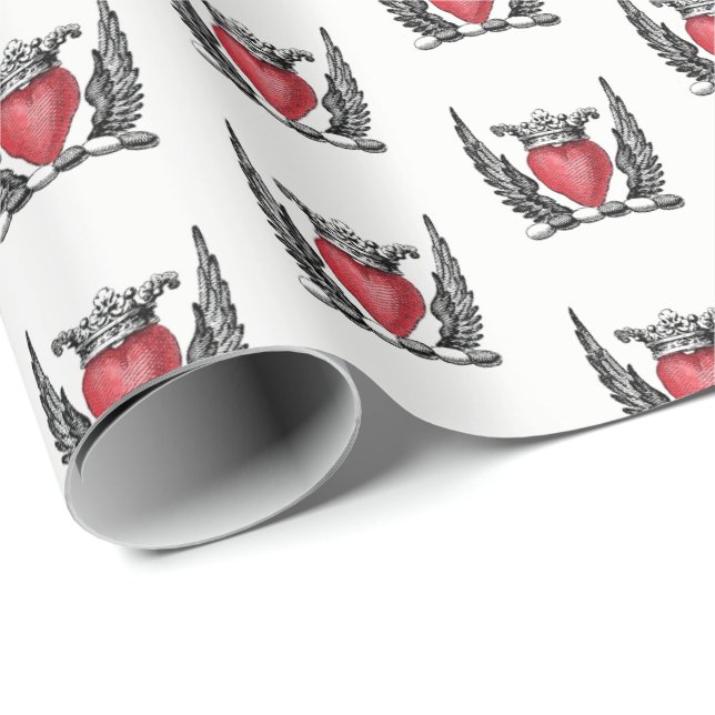 Heraldic Heart with Wings Coat of Arms Crest Wrapping Paper (Roll Corner)