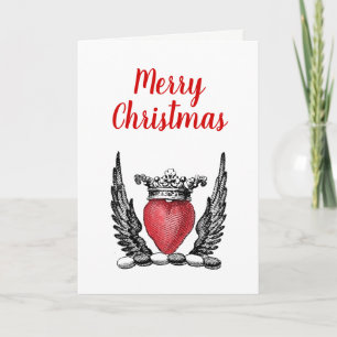 Heraldic Heart with Wings Crest Christmas Xmas Holiday Card