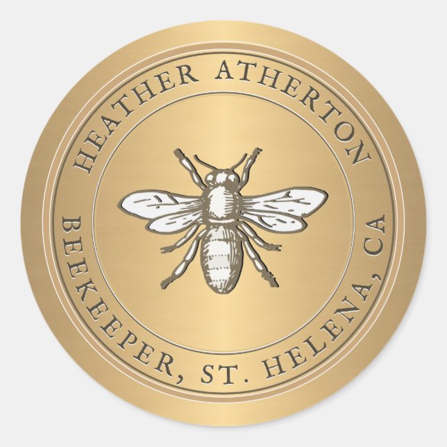 Heraldic Honey Bee Metallic Gold Envelope Seal  (Front)