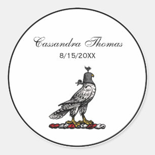 Heraldic Hunting Falcon Wearing Helmet Hood C Classic Round Sticker