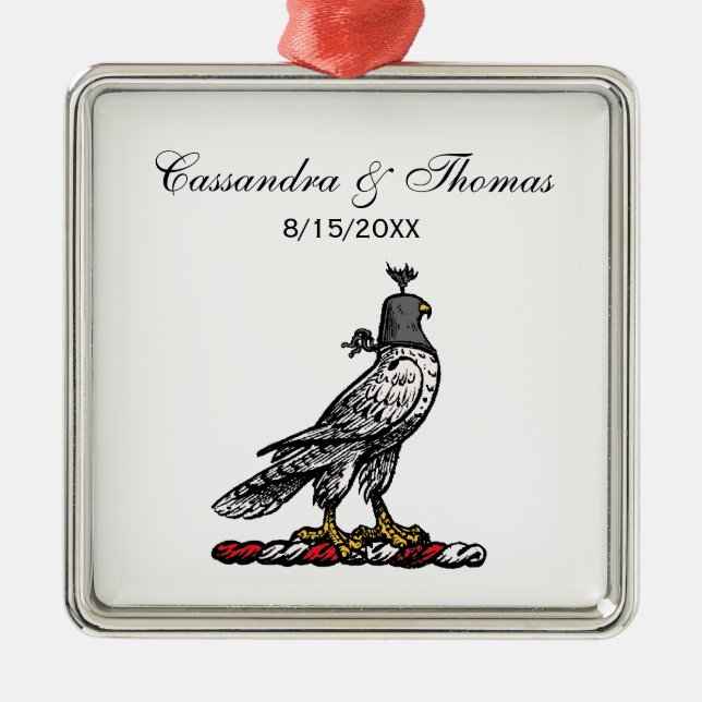 Heraldic Hunting Falcon Wearing Helmet Hood C Metal Tree Decoration (Front)