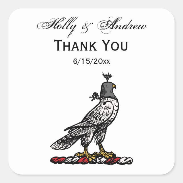 Heraldic Hunting Falcon Wearing Helmet Hood C Square Sticker (Front)