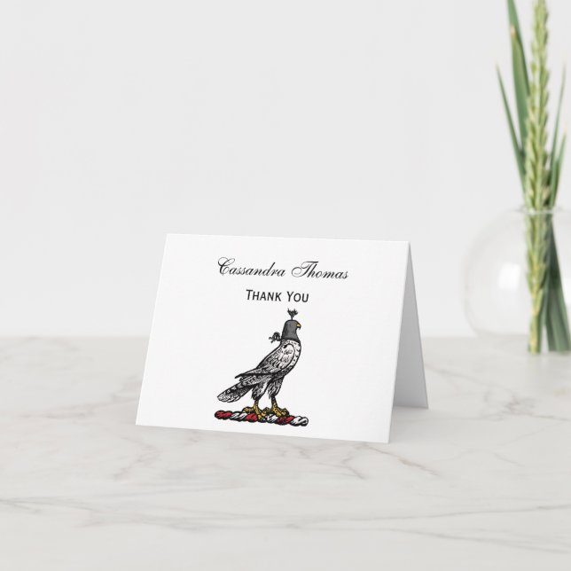 Heraldic Hunting Falcon Wearing Helmet Hood C Thank You Card (Front)
