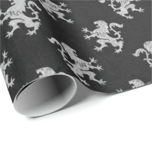 Heraldic Lion Royal Silver Gray Black VIP Wrapping Paper