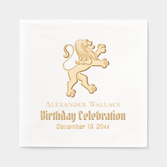Heraldic Lion Standing Birthday Party Name Date Foil Napkins (Front)