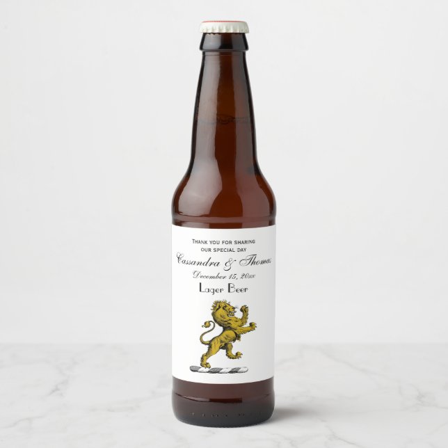 Heraldic Lion Standing Crest Emblem C Beer Bottle Label (Front)