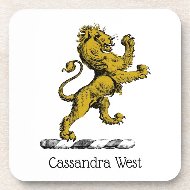 Heraldic Lion Standing Crest Emblem C Coaster (Front)