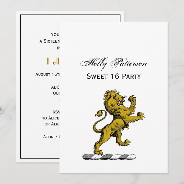 Heraldic Lion Standing Crest Emblem C Invitation (Front/Back)