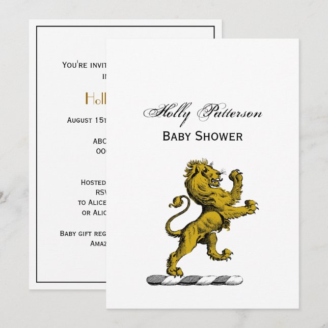 Heraldic Lion Standing Crest Emblem C Invitation (Front/Back)