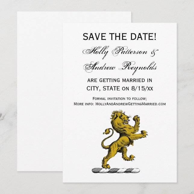 Heraldic Lion Standing Crest Emblem C Invitation (Front/Back)