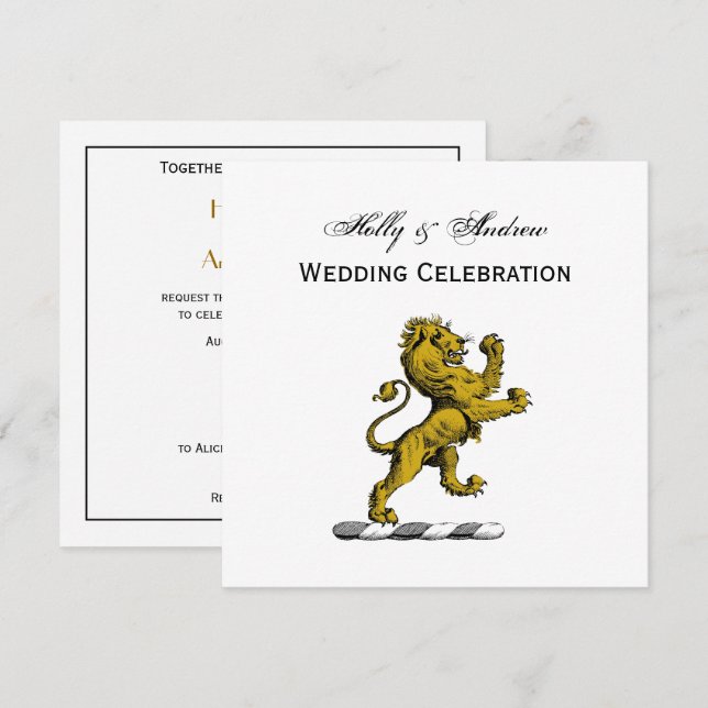 Heraldic Lion Standing Crest Emblem C Invitation (Front/Back)