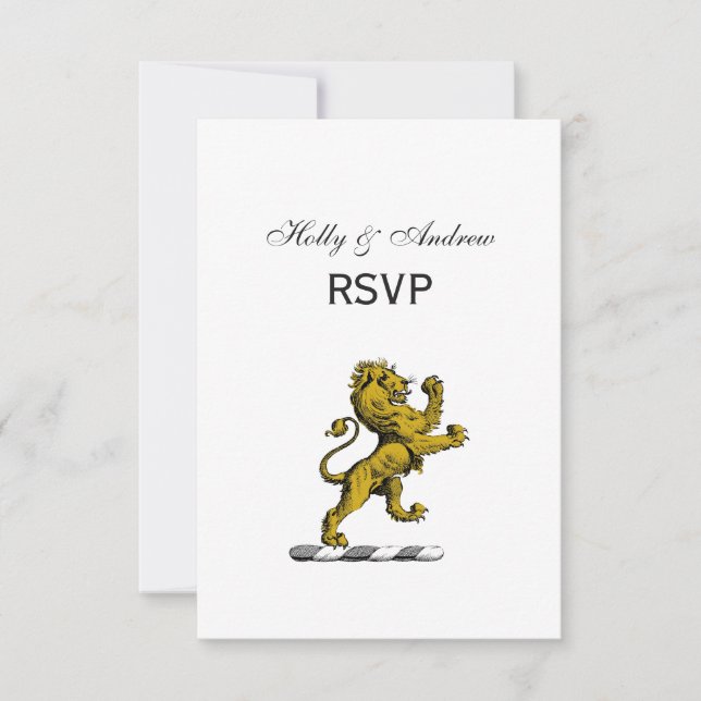Heraldic Lion Standing Crest Emblem C RSVP Card (Front)