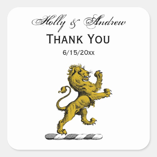 Heraldic Lion Standing Crest Emblem C Square Sticker (Front)