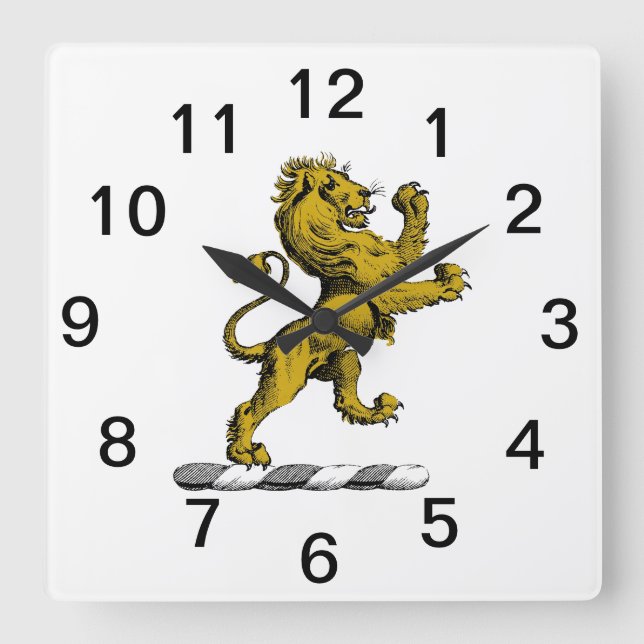 Heraldic Lion Standing Crest Emblem C Square Wall Clock (Front)