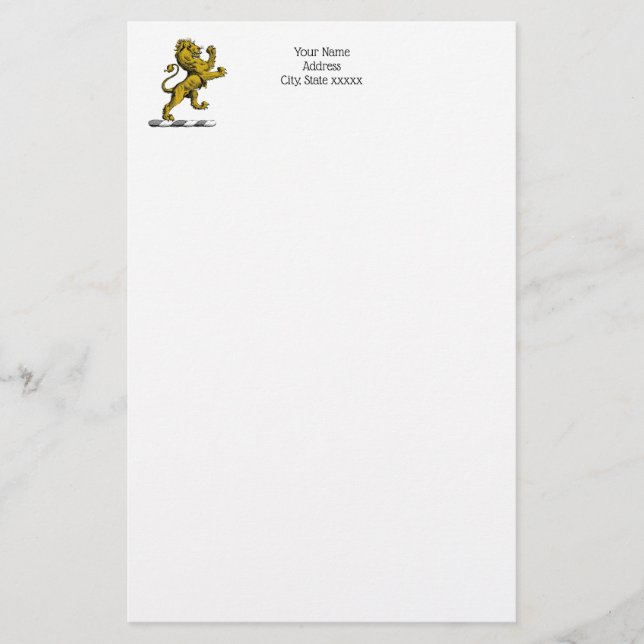 Heraldic Lion Standing Crest Emblem C Stationery (Front)