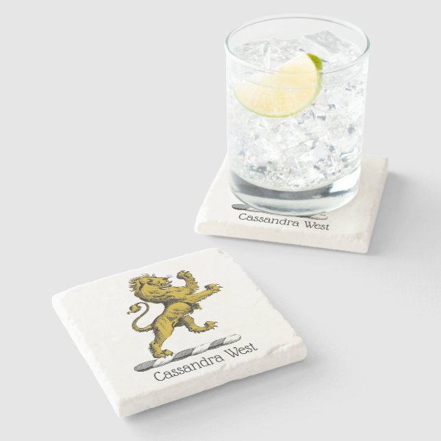 Heraldic Lion Standing Crest Emblem C Stone Coaster (Side)
