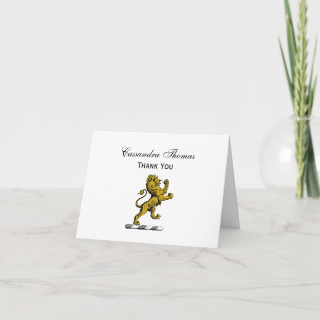Heraldic Lion Standing Crest Emblem C Thank You Card (Front)