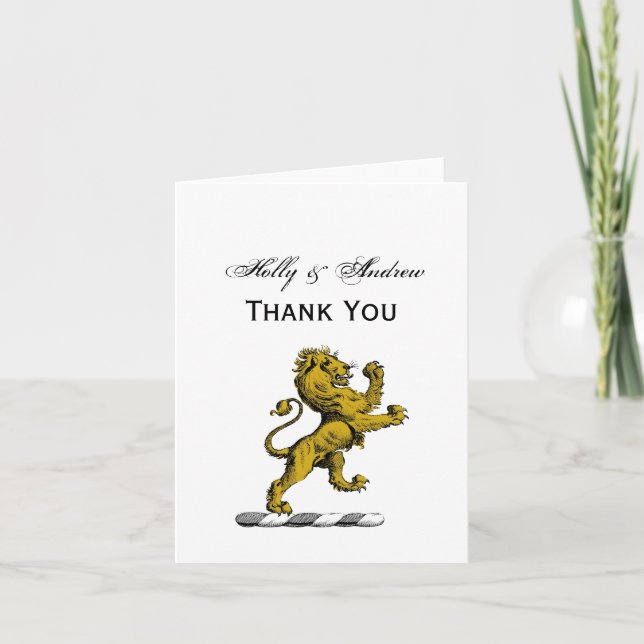 Heraldic Lion Standing Crest Emblem C Thank You Card (Front)