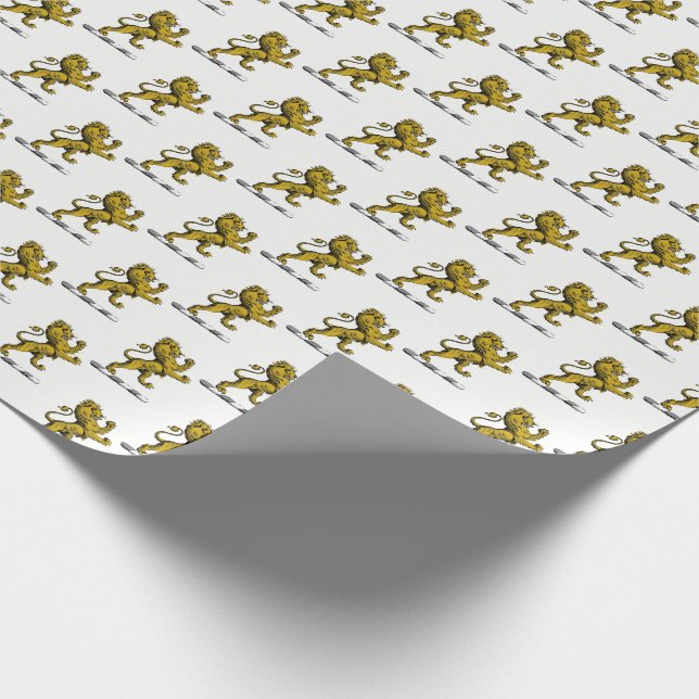 Heraldic Lion Standing Crest Emblem C Wrapping Paper (Corner)