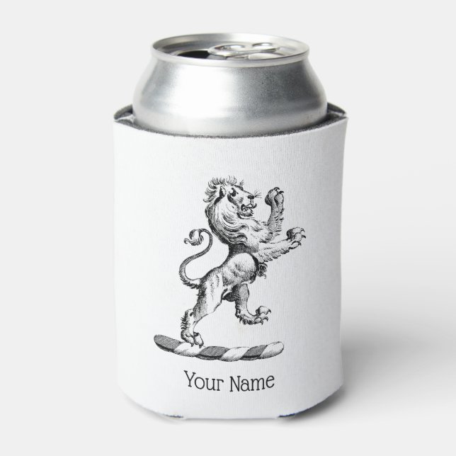 Heraldic Lion Standing Crest Emblem Can Cooler (Can Front)