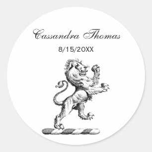 Heraldic Lion Standing Crest Emblem Classic Round Sticker