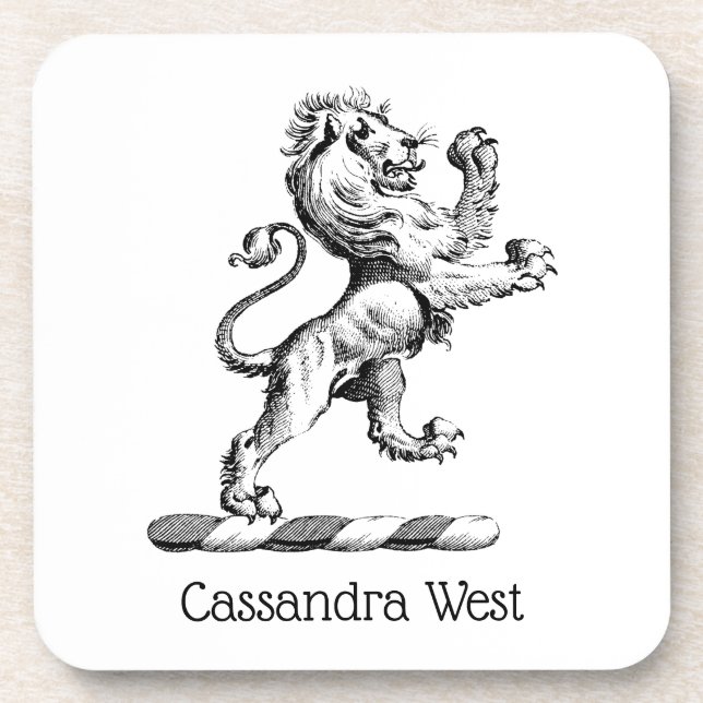 Heraldic Lion Standing Crest Emblem Coaster (Front)