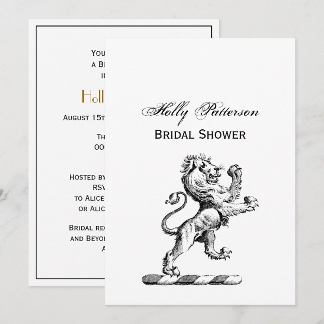 Heraldic Lion Standing Crest Emblem Invitation (Front/Back)