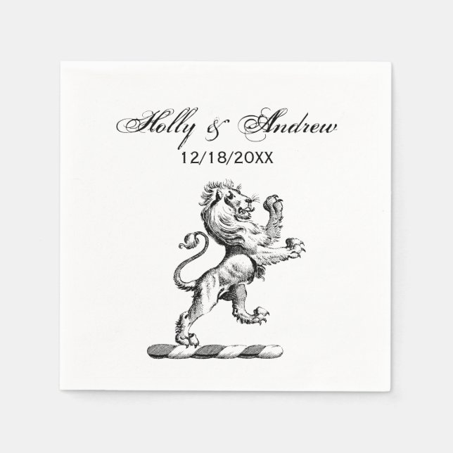 Heraldic Lion Standing Crest Emblem Napkin (Front)