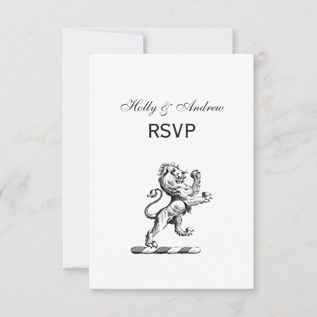 Heraldic Lion Standing Crest Emblem RSVP Card (Front)
