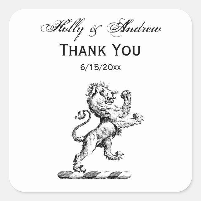 Heraldic Lion Standing Crest Emblem Square Sticker (Front)