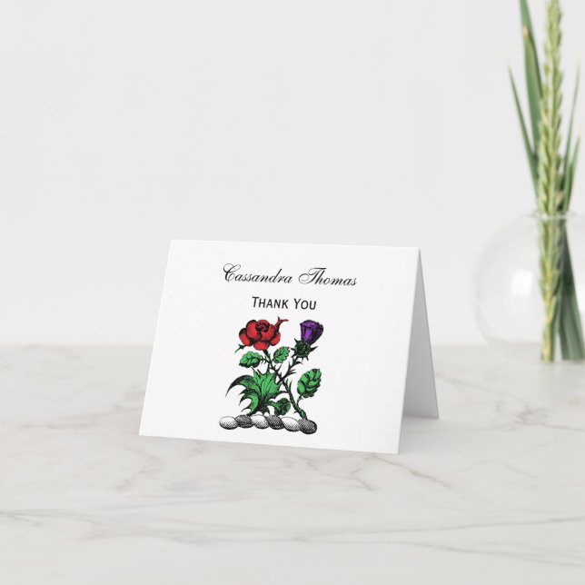 Heraldic Rose & Thistle Coat of Arms Crest Colour Thank You Card (Front)