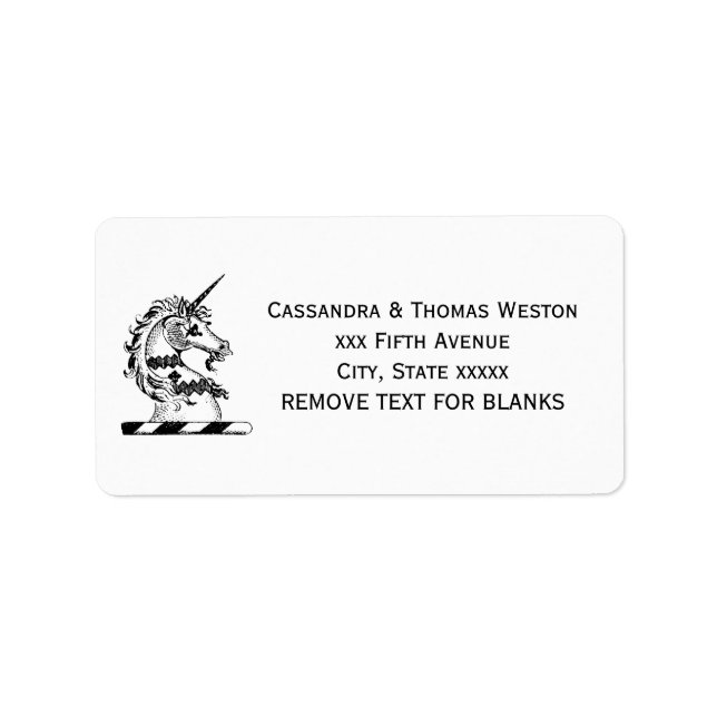 Heraldic Unicorn Head Coat of Arms Emblem Label (Front)