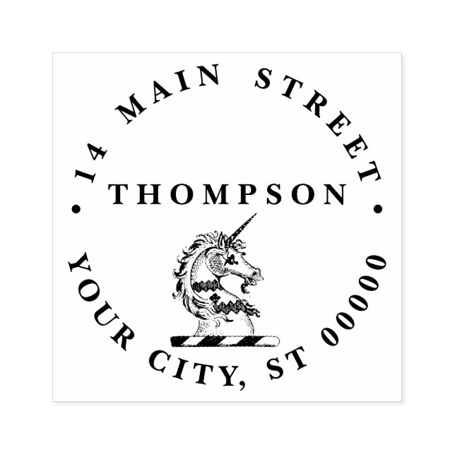 Heraldic Unicorn Head Coat of Arms Emblem Rubber Stamp (Imprint)