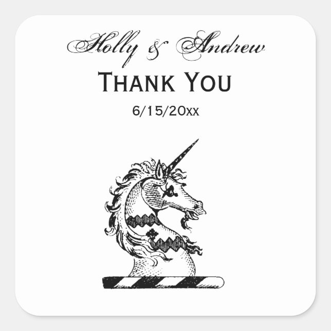 Heraldic Unicorn Head Coat of Arms Emblem Square Sticker (Front)