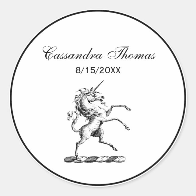 Heraldic Unicorn Rearing Coat of Arms Emblem Classic Round Sticker (Front)