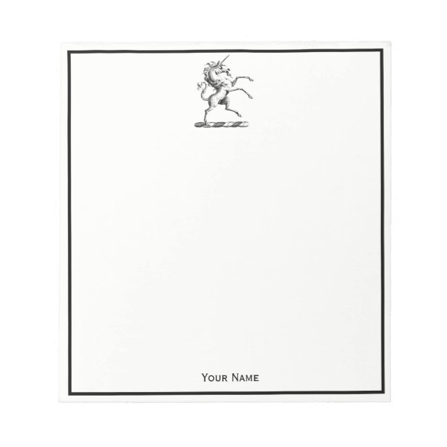 Heraldic Unicorn Rearing Coat of Arms Emblem Notepad (Front)