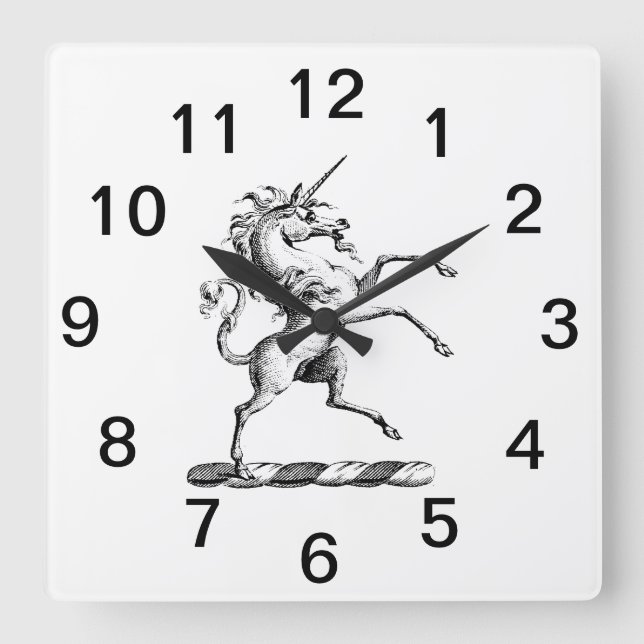 Heraldic Unicorn Rearing Coat of Arms Emblem TnF Square Wall Clock (Front)