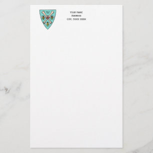 Heraldic Vintage 3 Bees Scrolls Initial Monogram Stationery